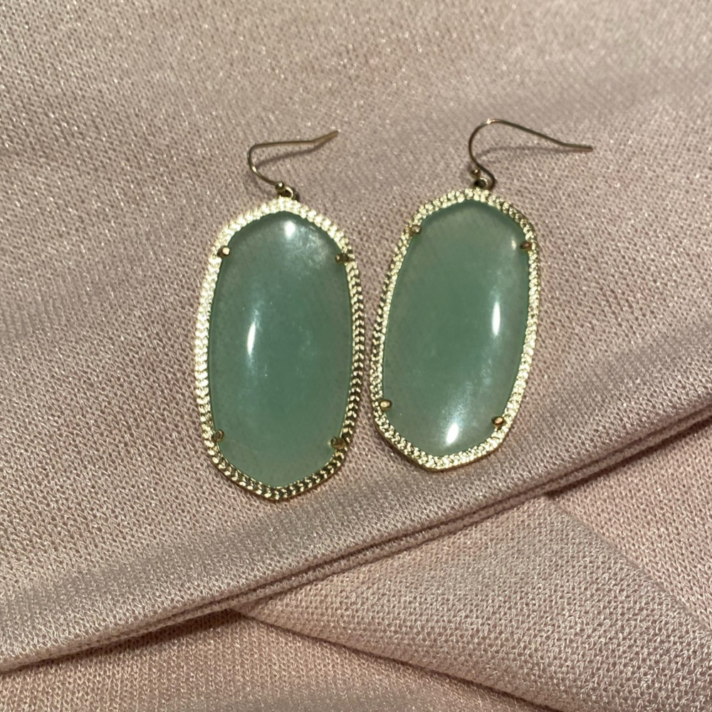 Kendra Scott “Danielle” Gold Drop Earrings with Chalcedony gem color